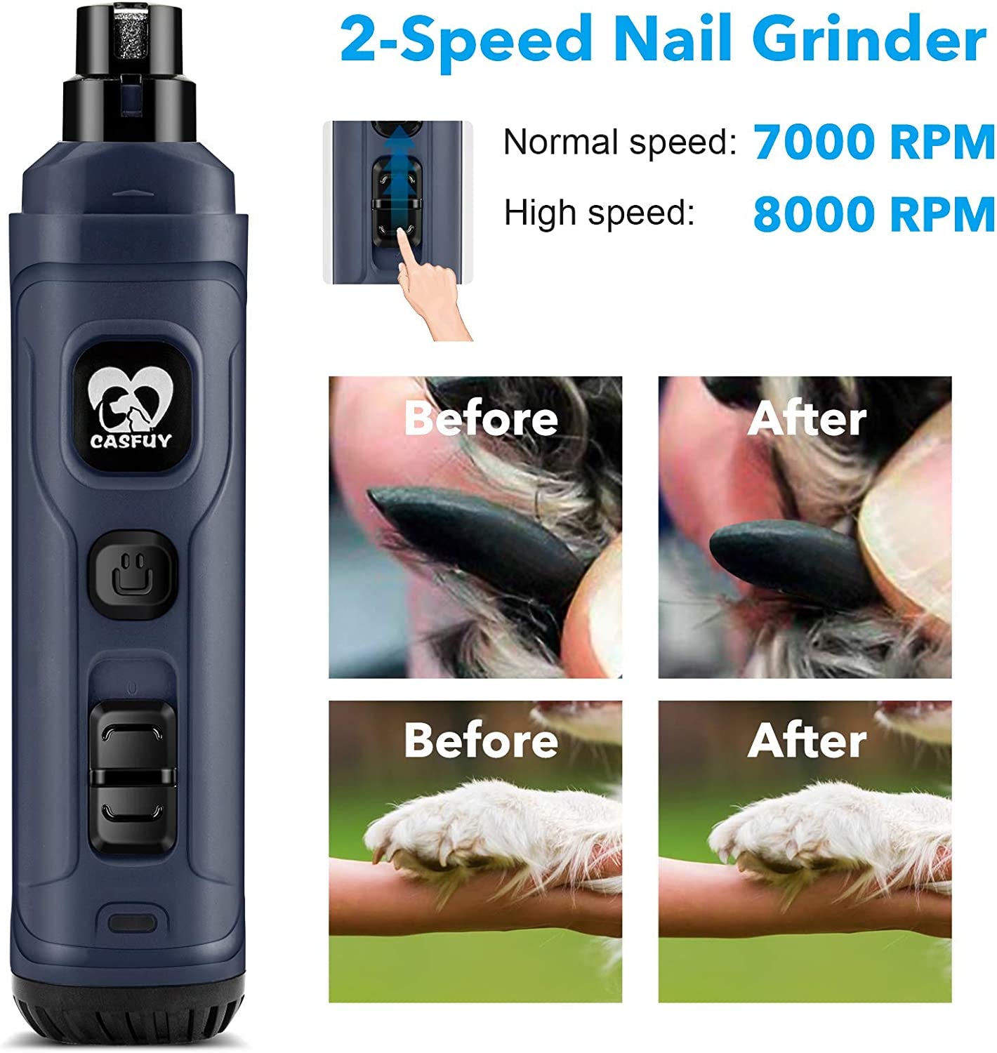 Rechargeable Pet Nail Grinder – Safe & Quiet Nail Trimmer with Dual LED Lights