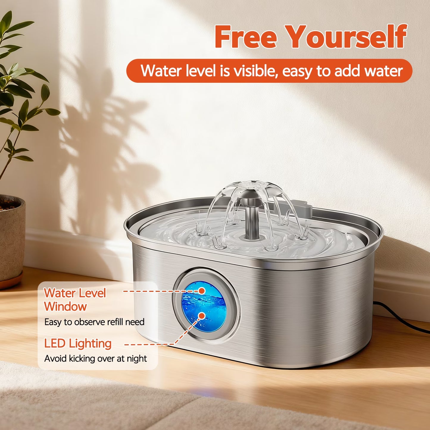Premium Stainless Steel Pet Water Fountain – 3.2L Automatic Cat & Dog Drinking Fountain with Water Level Window