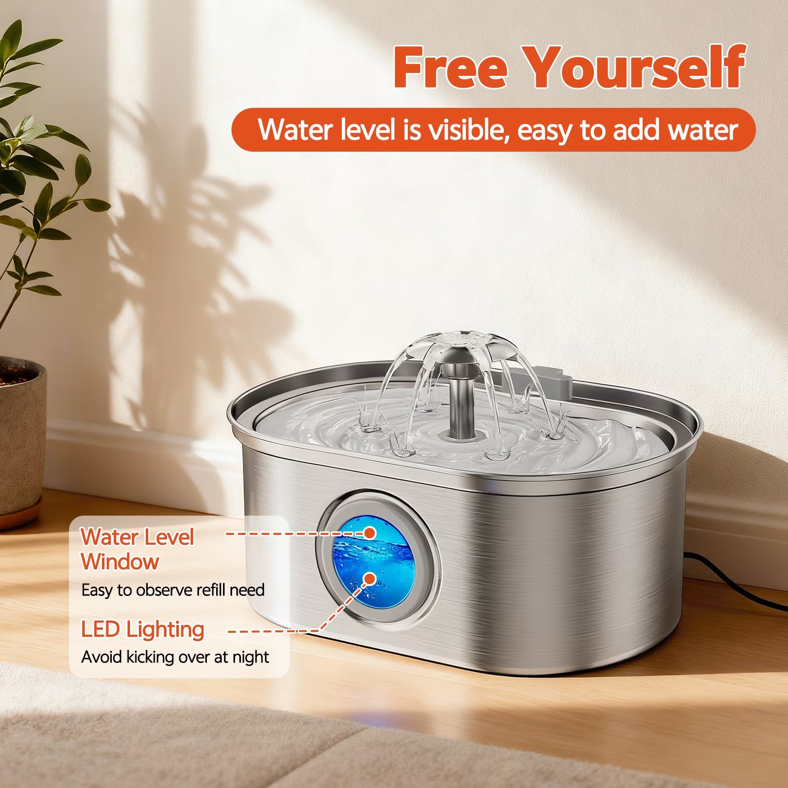 Premium Stainless Steel Pet Water Fountain – 3.2L Automatic Cat & Dog Drinking Fountain with Water Level Window