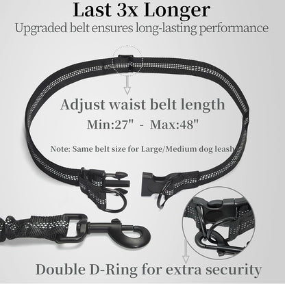 Hands-Free Dog Leash – Adjustable Running Leash with Zipper Pouch & Bungee Shock Absorber