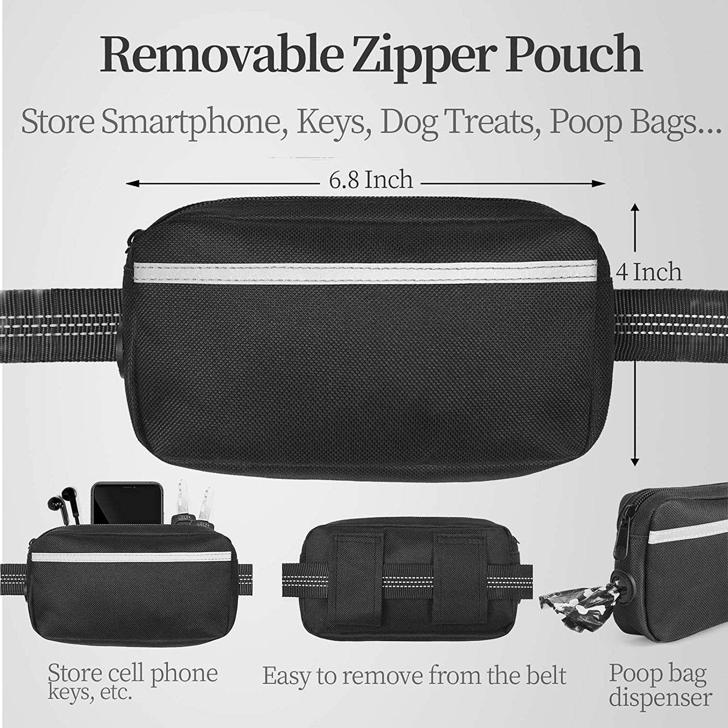 Hands-Free Dog Leash – Adjustable Running Leash with Zipper Pouch & Bungee Shock Absorber