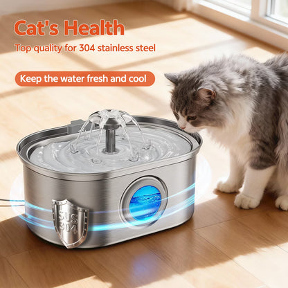 Premium Stainless Steel Pet Water Fountain – 3.2L Automatic Cat & Dog Drinking Fountain with Water Level Window