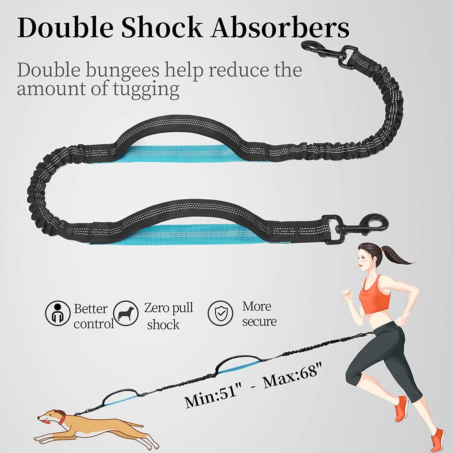 Hands-Free Dog Leash – Adjustable Running Leash with Zipper Pouch & Bungee Shock Absorber