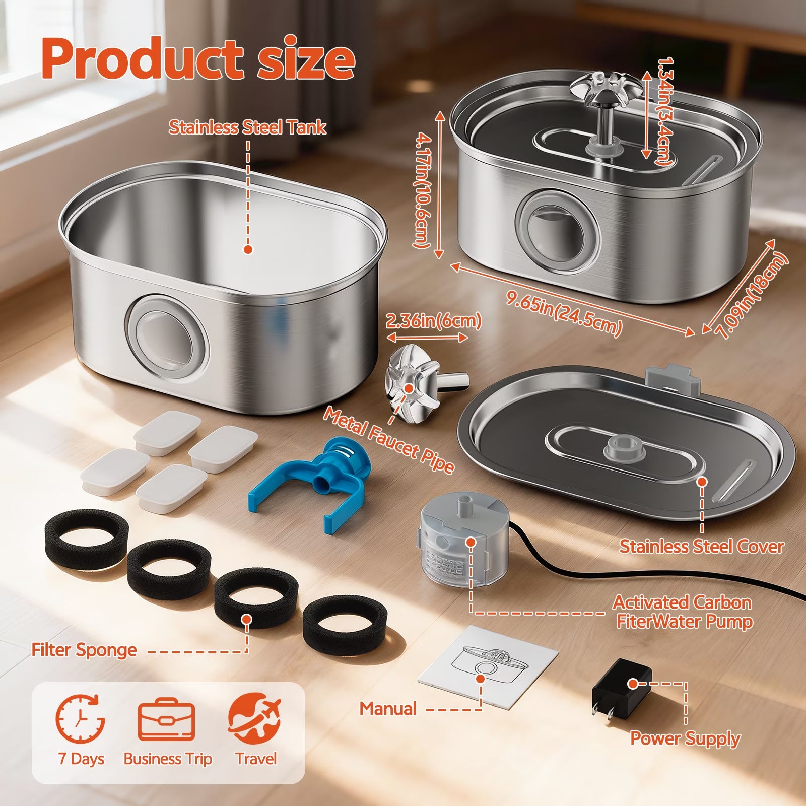 Premium Stainless Steel Pet Water Fountain – 3.2L Automatic Cat & Dog Drinking Fountain with Water Level Window