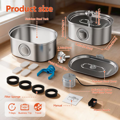 Premium Stainless Steel Pet Water Fountain – 3.2L Automatic Cat & Dog Drinking Fountain with Water Level Window