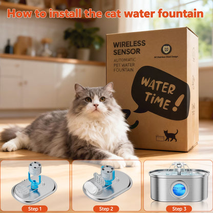 Premium Stainless Steel Pet Water Fountain – 3.2L Automatic Cat & Dog Drinking Fountain with Water Level Window