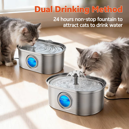 Premium Stainless Steel Pet Water Fountain – 3.2L Automatic Cat & Dog Drinking Fountain with Water Level Window